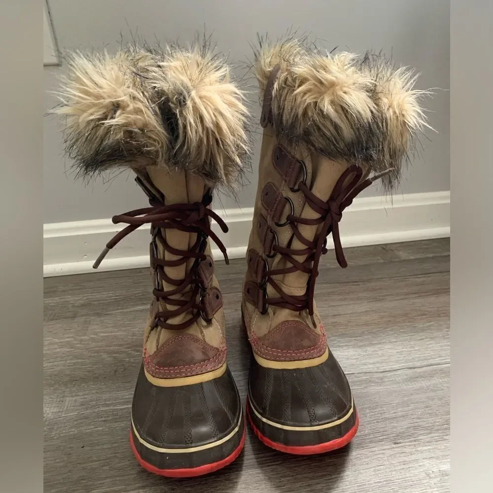 Sorel Joan Of Arctic Boots Eskimo Waterproof Boots Tall Thick Warm Brown Pink 8